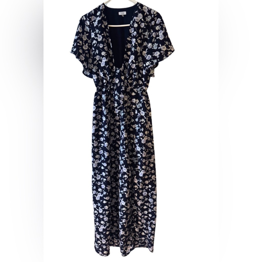 Tobi Navy Maxi with White Floral Print Autumn Wedding Guest Dress Medium - Picture 3 of 8